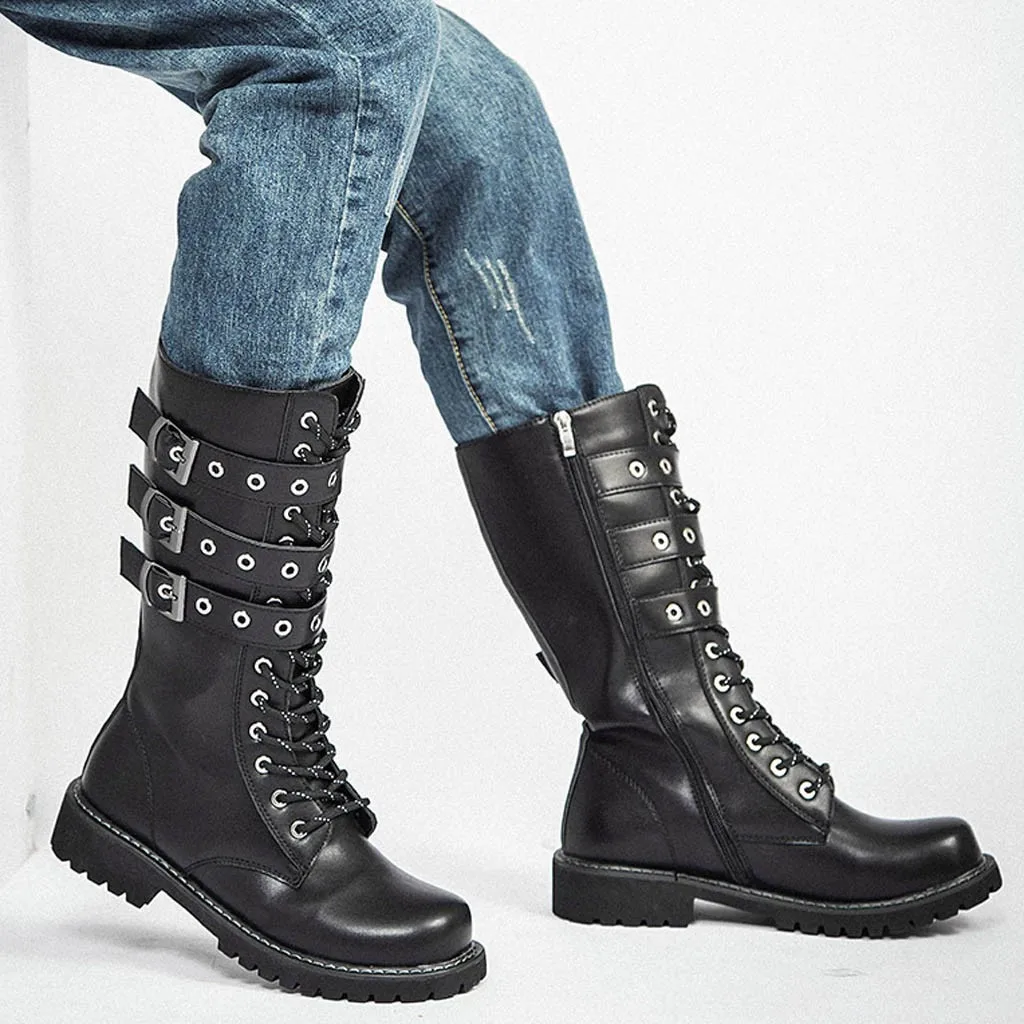 

shoes men new fashion boots zapatos de hombre Men Combat Boot Outdoor Cold-Proof Non-Slip Buckle Boot Winter Punk Snow Boots