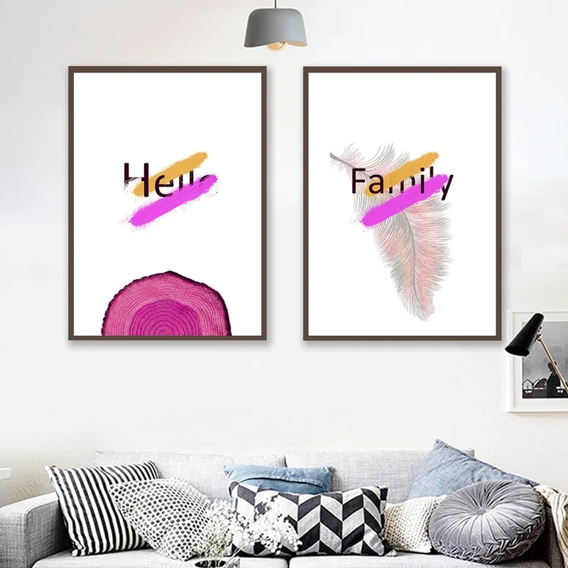 Tree Rings White Feather Alphabet Color Decorative Nordic Painting Wall Art Canvas Painting Home Living Room Decorative