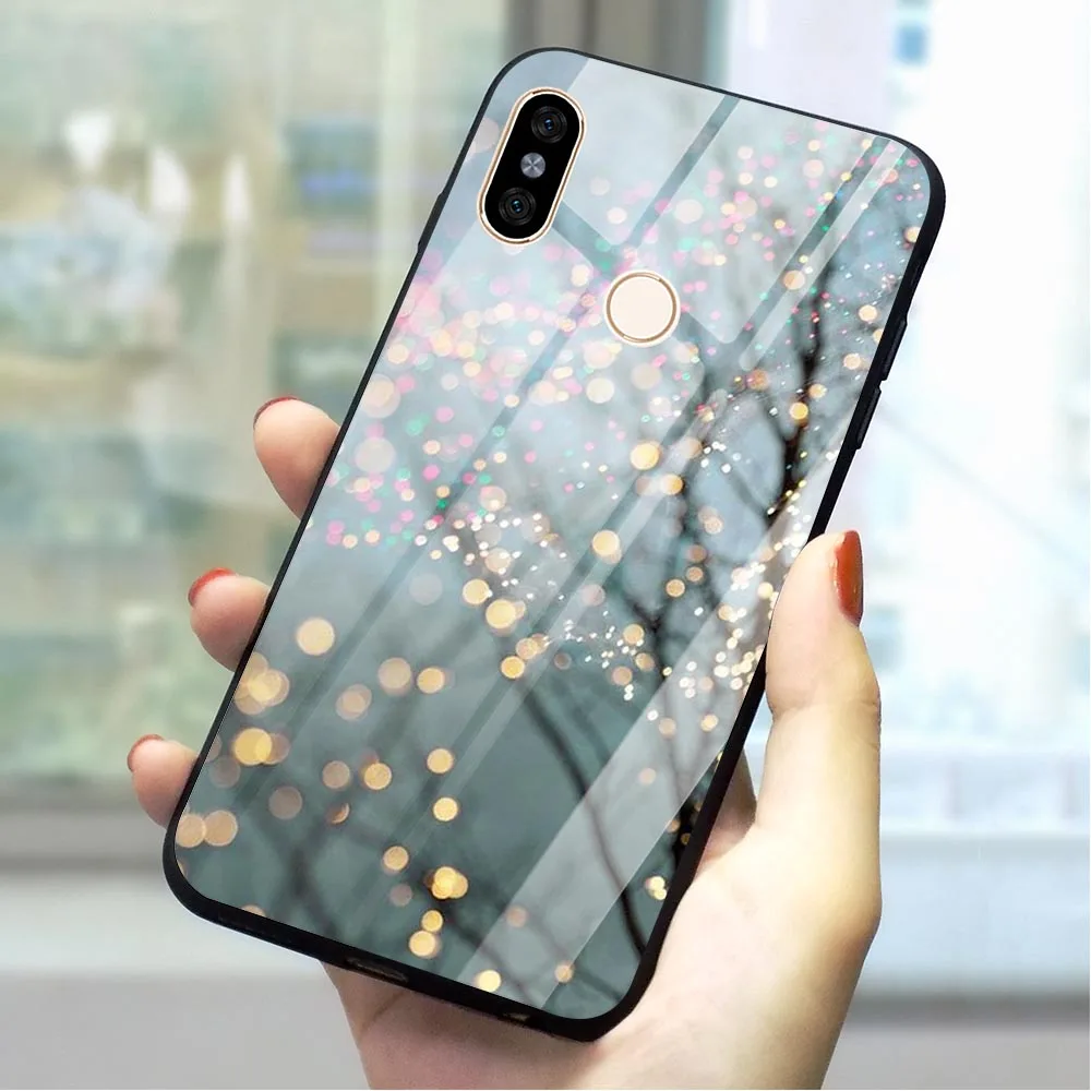 

Landscape Winter Light Snow Glass Phone Case for Xiaomi Pocophone F1 Cover Redmi 4X 6A Note 5 6 7 Pro Mi A1 A2 8 Lite 9 Print