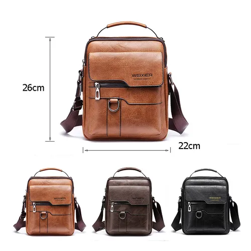 WEIXIER 남자 Crossbody 가방 어깨 가방 빈티지 남자 핸드백 대용량 PU 가죽 가방 메신저 가방 토트 백 3