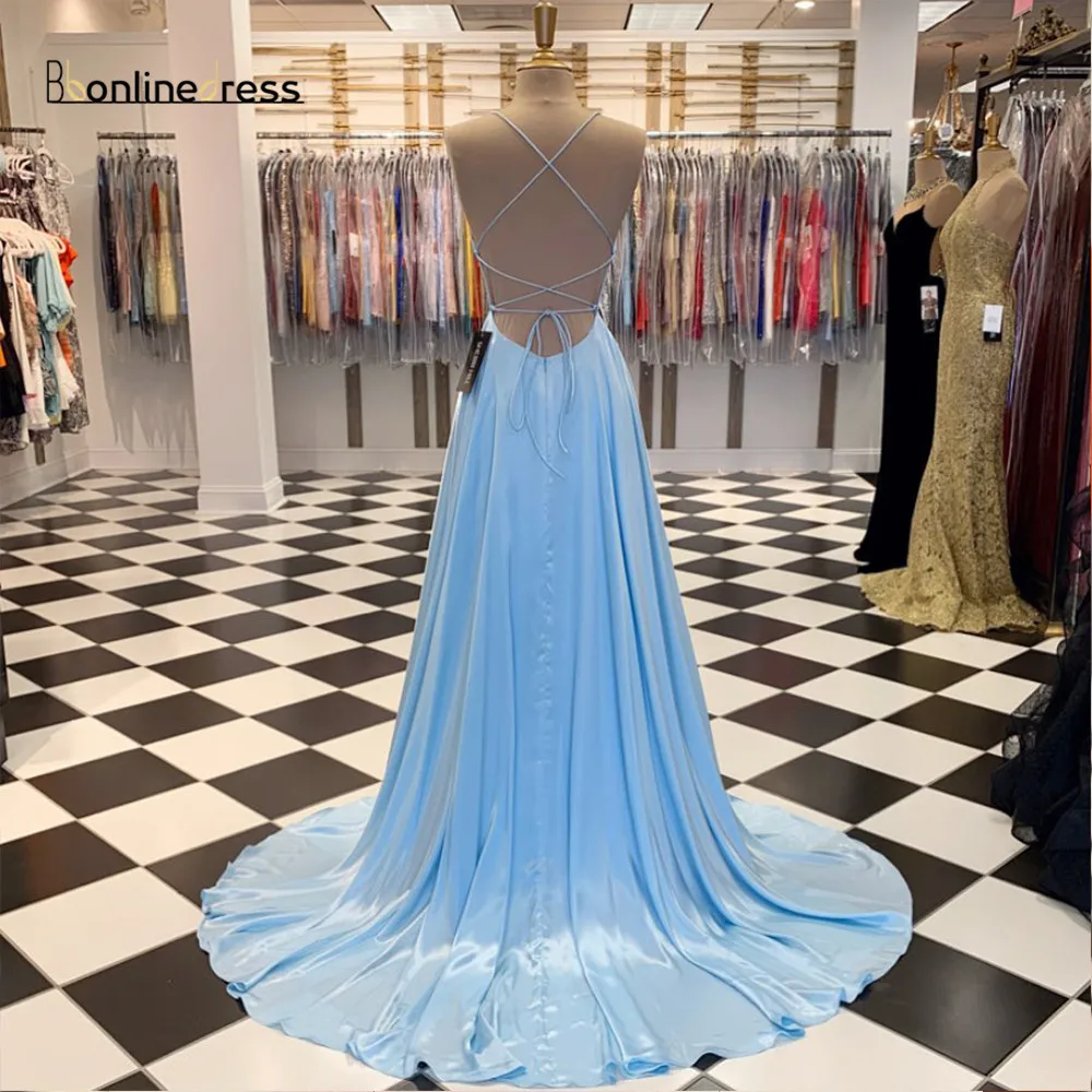 Sky Blue Prom Dress Satin A-line 