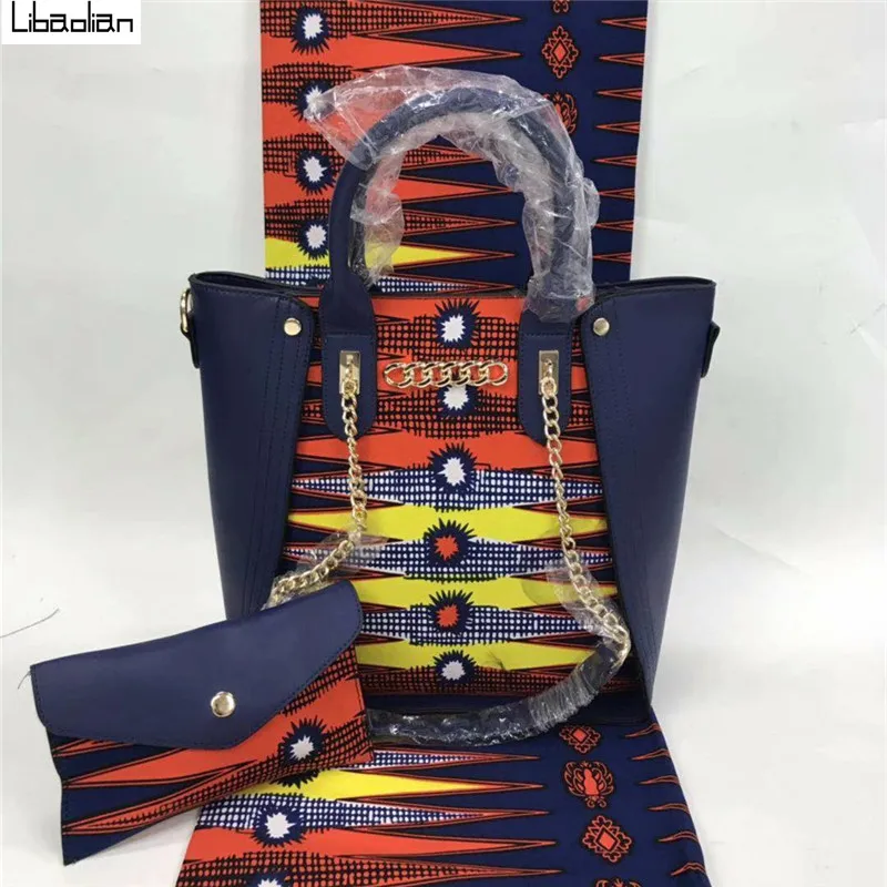 Atrractive африканская восковая ткань и шифоном в паре с женские большие сумки кошелек/африканская хлопчатобумажных тканей 3 шт./компл. F910-1