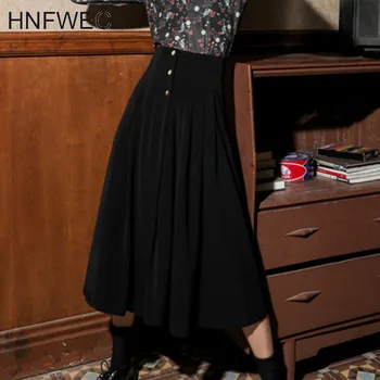 

2020 Midlength Skirt Autumn New Solid Color Button Temperament High Waist A-line Spring Long Skirt T575