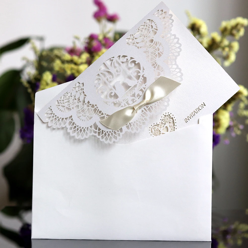  10pcs Wedding Invitations Lace Pattern Cards Laser Cut Paper Cards Announcement Greeting Postcards  - 4000444578431