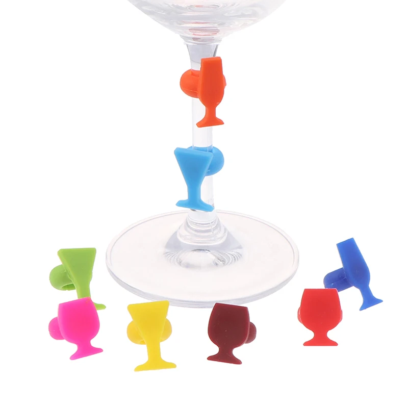 8Pcs Kitchen Silicone Wine Glass Marker Reusable Cup Identifier Glass Shape Drinks Cup Sign For Cocktail Dinner