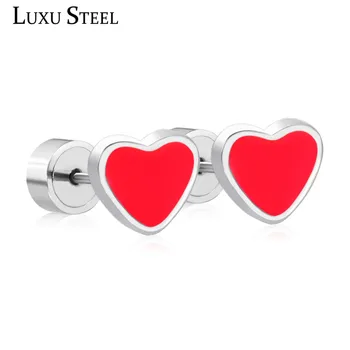 

LUXUSTEEL Classic Style Love Red Heart Stud Earrings Lover's Gift Stainless Steel Earring Brinco pendientes Girl Jewelry