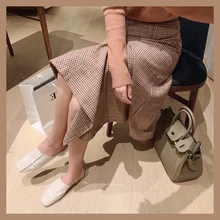 MISHOW шерстяная юбка осень зима средней длины плед Высокая талия женские повседневные юбки MX19D1867