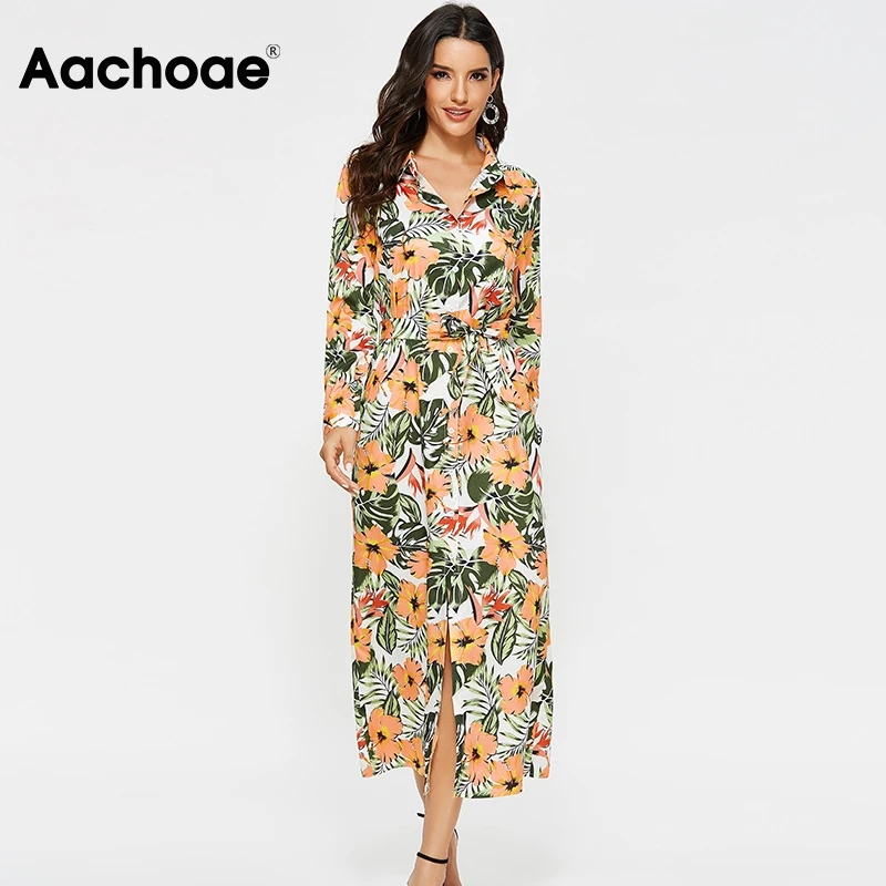 Aachoae Floral Print Casual Long Dresses For Women 2020 Spring Long Sleeve Vintage Dress Turn Down Collar Office Shirt Dress Aachoae Floral Print Casual Long Dresses For Women 2020 Spring Long Sleeve Vintage Dress Turn Down Collar Office Shirt Dress