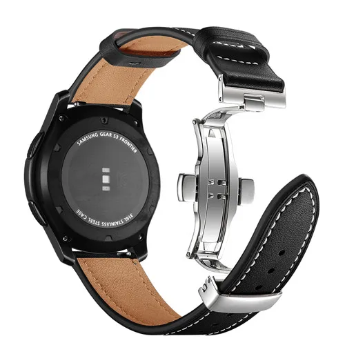 Итальянский кожаный ремешок для samsung galaxy watch 46 мм ремешок gear s3 ремешок 22 мм браслет huawei часы gt ремешок Бабочка Пряжка 46 - Цвет ремешка: Silver buckle black