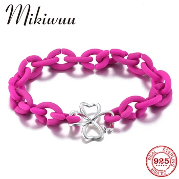 

Fashion Lucky Clover Bead Deep Pink Hard Rubber X Bracelets For Women Jewellery Bracelet Jewelry 2019 bracelets for women