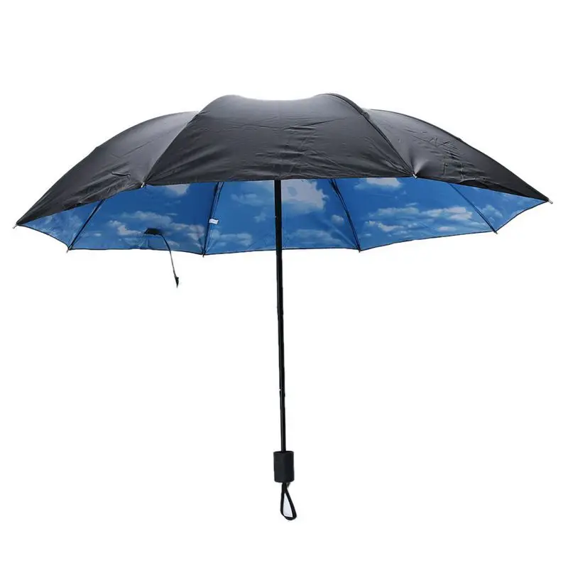 Summer Folding Rainy Umbrella Anti-UV Rainproof Umbrellas Sun Protection Parasol Blue Sky White Clouds Printed Female | Дом и сад