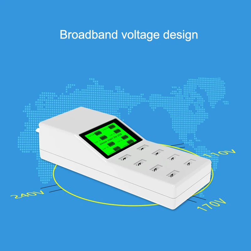 40 Вт 8A USB Зарядное устройство 8-портовый usb-хаб зарядные станции с ЖК-дисплей Дисплей DQ-капля
