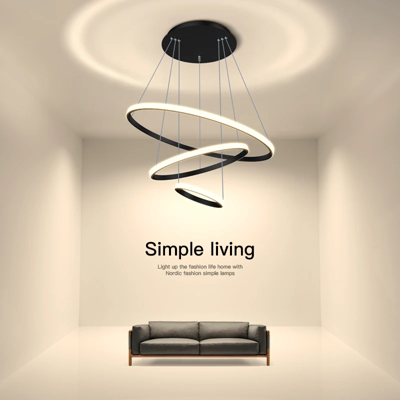 Minimalist Modern Led Chandelier Home Lighting Brushed Rings Ceiling Mounted Chandelier Lighting