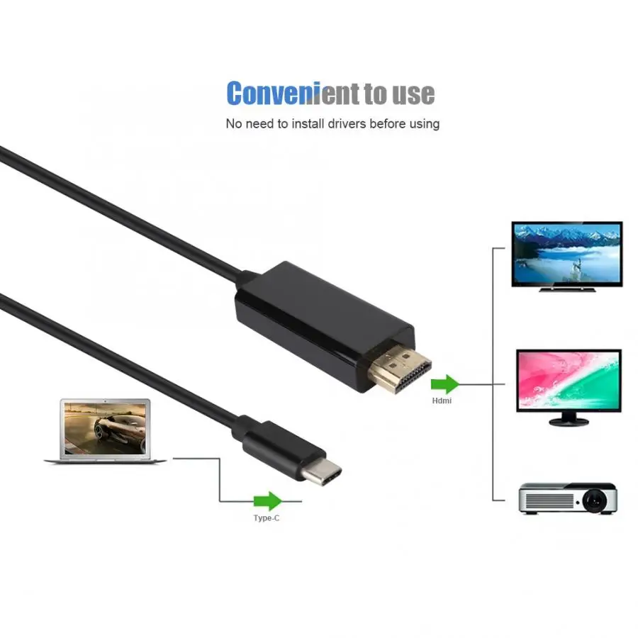 2 м портативный адаптер типа C к HDMI 4K конвертер передачи данных для док-станции USB C