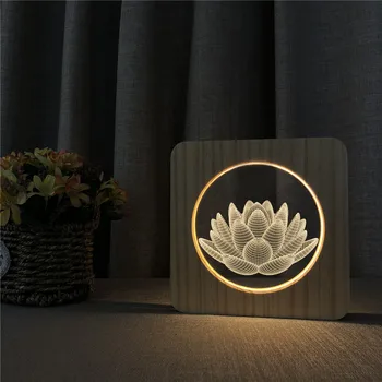 

Lotus Flower Wooden 3D LED Arylic Night Lamp Table Light Switch Control Carving Lamp for Friends Fan's Gift Dropshipping