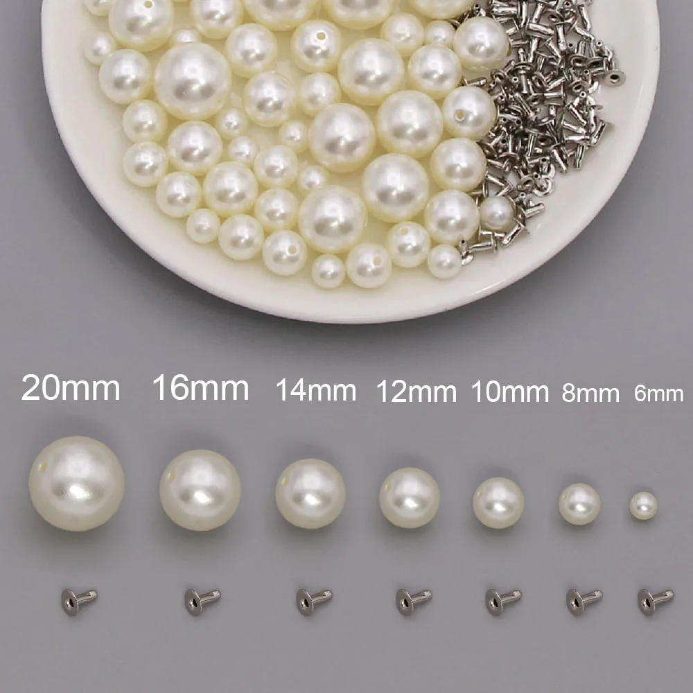 Sharplace 50pcs Botones de Perlas Artificial de Tachuelas Remaches para Bolso Artesanía de Cuero Jeans Decoración A 10mm 
