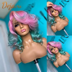Pink Green Highlight Colored Lace Frontal Wig Body Wave 32 Inch Human Hair Wigs Ombre 613 Highlight Wig for Women PrePlucked