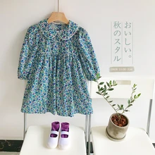 Весенние платья для маленьких девочек, детская одежда с цветочным рисунком и длинными рукавами, милая детская одежда из хлопка в стиле Лолиты