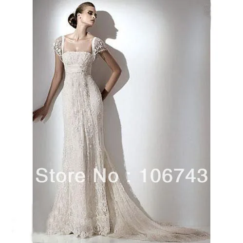 

free shipping 2016 new style Sexy bride wedding Custom size lace cap sleeve empire wedding dress