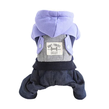 

Pet Clothes Pajamas Fleece Jumpsuit Winter Dog Clothing Dog Color-patched Denim 4-legged Coat Warm One-piece Jacket With Pockets