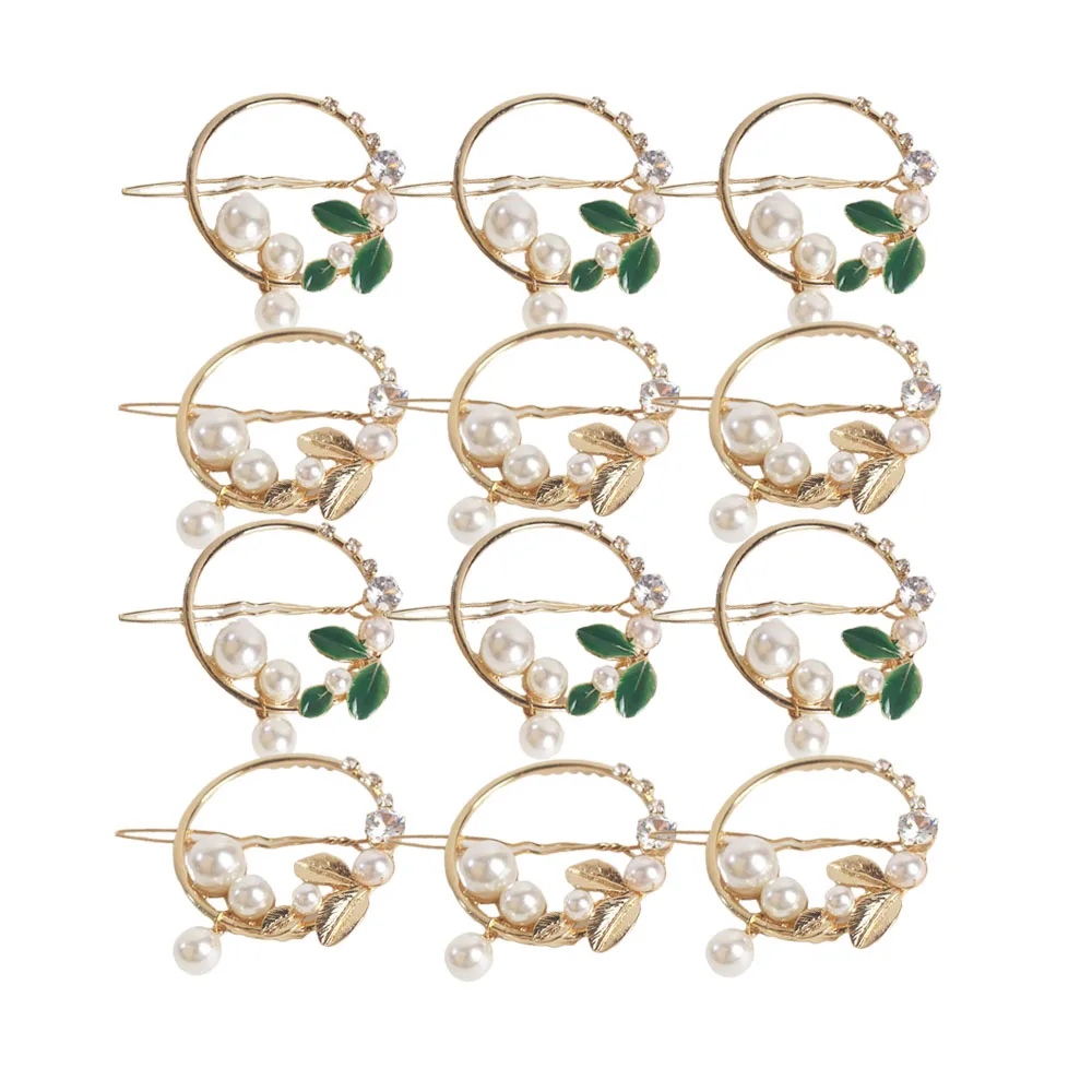 

2019 New Fashion Women Girls Gold/Green Leaf Metal Circle Moon Hair Clips Alloy Round Pearl Hairpins Holder Hair Accessories