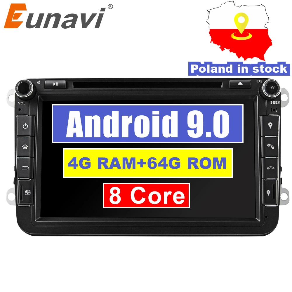 Baratos Eunavi 2 din Android 9 Octa Core 4GB 64GB DVD del coche para VW Passat CC Polo GOLF 5 6 Touran EOS T5 Sharan Jetta Tiguan GPS DSP de radio
