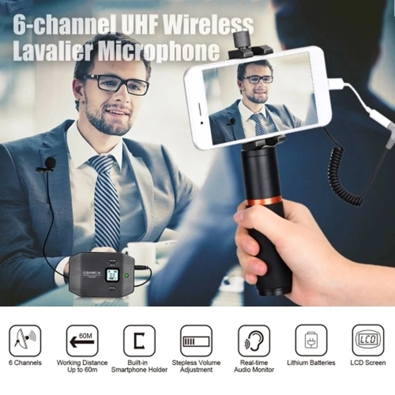  Comica Cvm-Ws50(B) 6-Channel Uhf Wireless Smartphone Lavalier Microphone System 197Ft Range with Ph