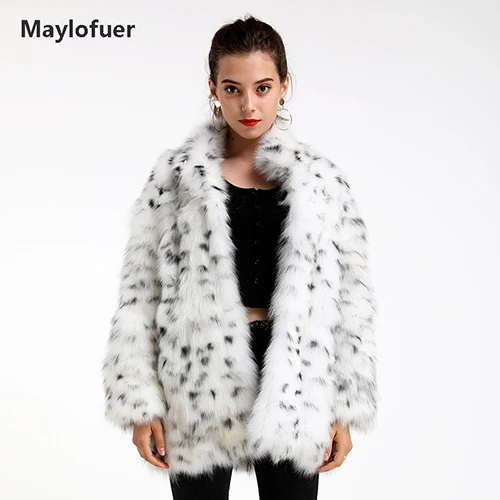 Maylofuer из натурального и натурального Лисьего меха с леопардовым узором, женская меховая куртка из белого лисьего меха - Цвет: Leopard as photo