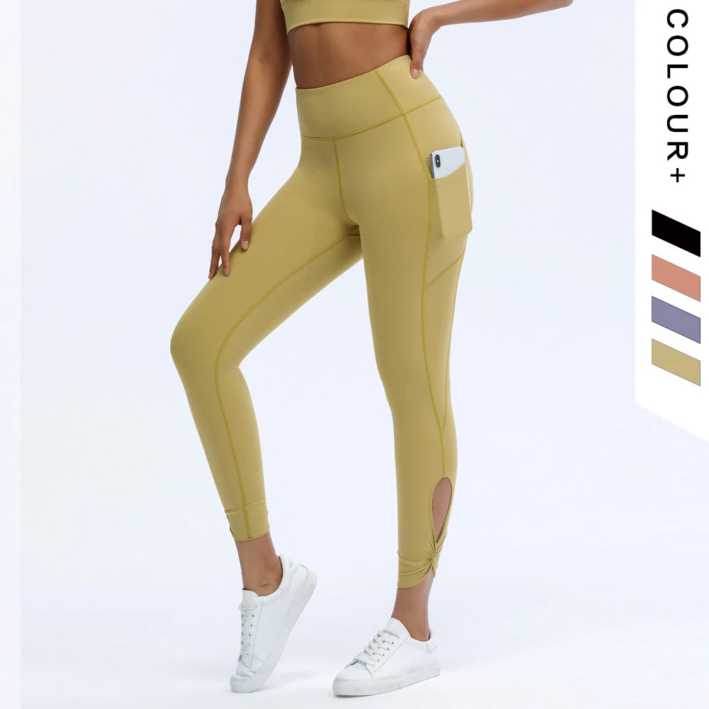 21FW Fashion Brand Double-sided Nude Side Pocket Cropped Pants Running Fitness Sports Training Women's Yoga Pants old navy capris