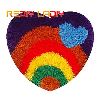 

Latch Hook Kits Make Your Own Rug Rainbow Heart Crocheting Cushion Mat DIY Carpet Rug Acrylic Yarn Printed Canvas Hobby & Crafts