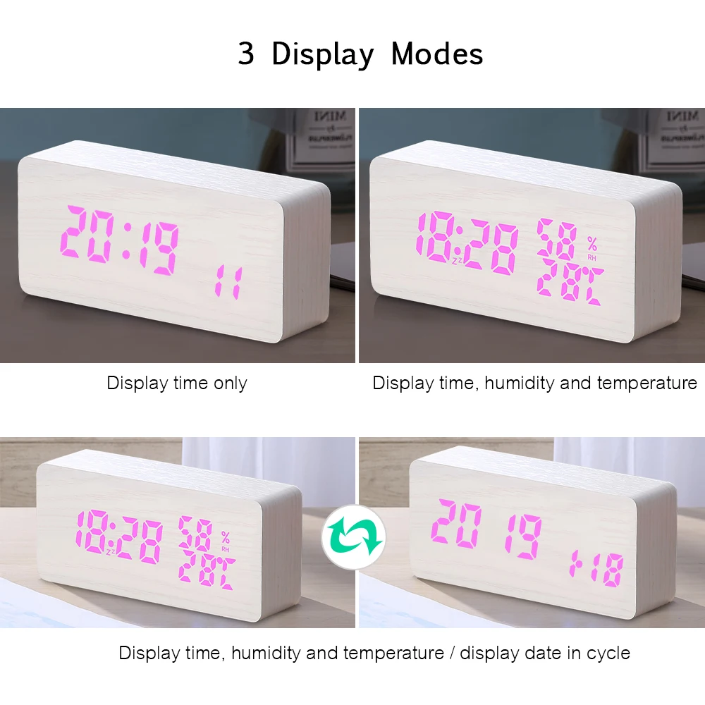 Смарт-Будильник Деревянный светодиодный Будильник Голосовое управление