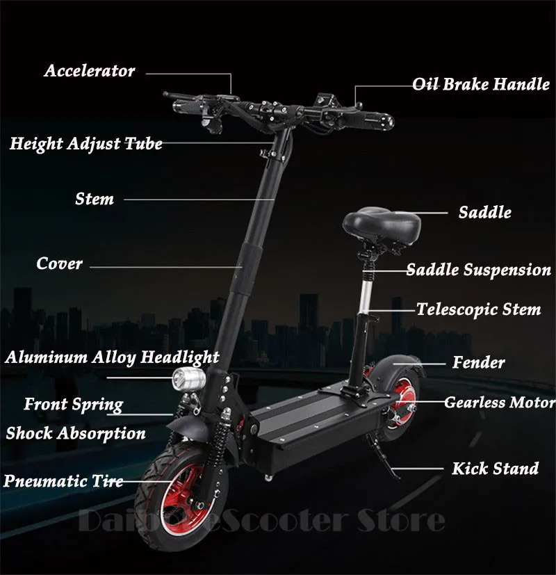 Folding Electric Scooter Two Wheels Electric Scooters 10'' Single Motor 1000W 48V Portable Electric Bikes Adults   (21)