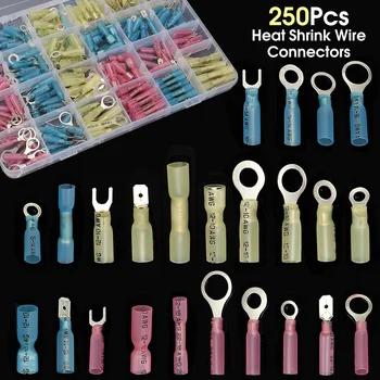 

250Pcs Solder Sleeve Butt Crimp Terminals Set AWG 22-10 Cable Wire Terminals Set Heat Shrink Wire Connector Assorted