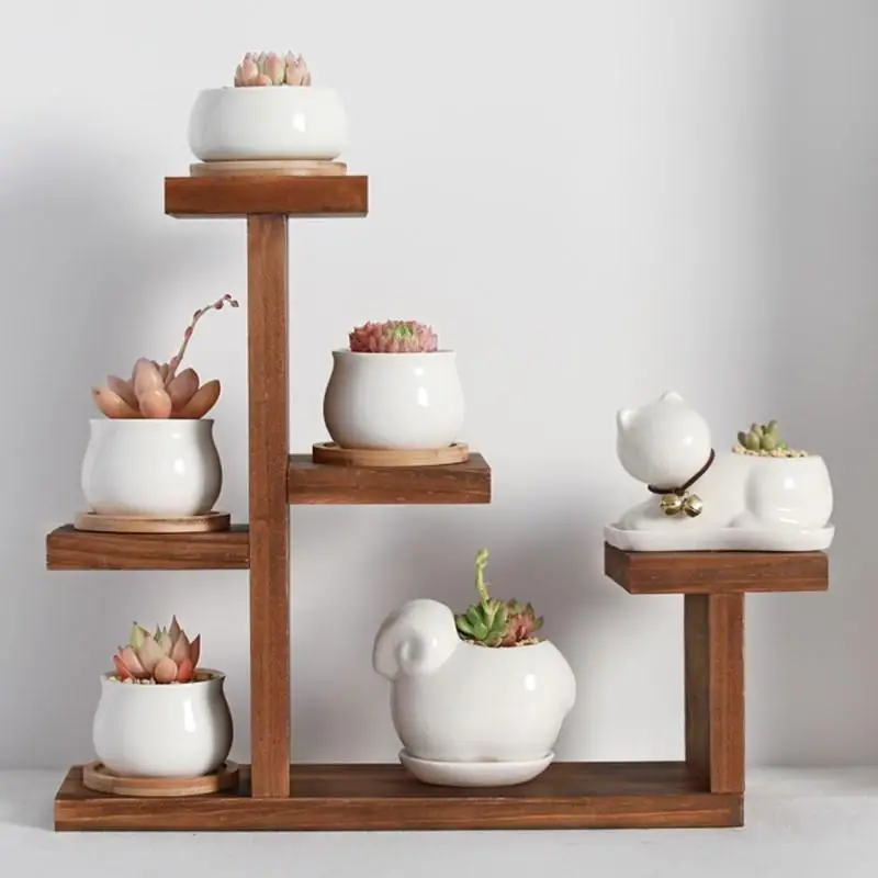 

Solid wood desktop flower stand indoor multi-layer small flower stand green flower frame decoration living room window pot rack