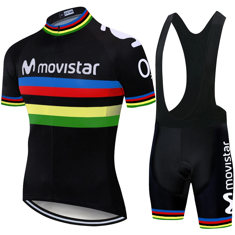 Maillot movistar цветная полоска профессиональная команда комплект велосипедных шорт