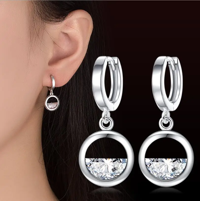 925 стерлингового серебра ювелирные наборы круглой формы циркония капли воды ожерелье+ серьги для женщин подарок