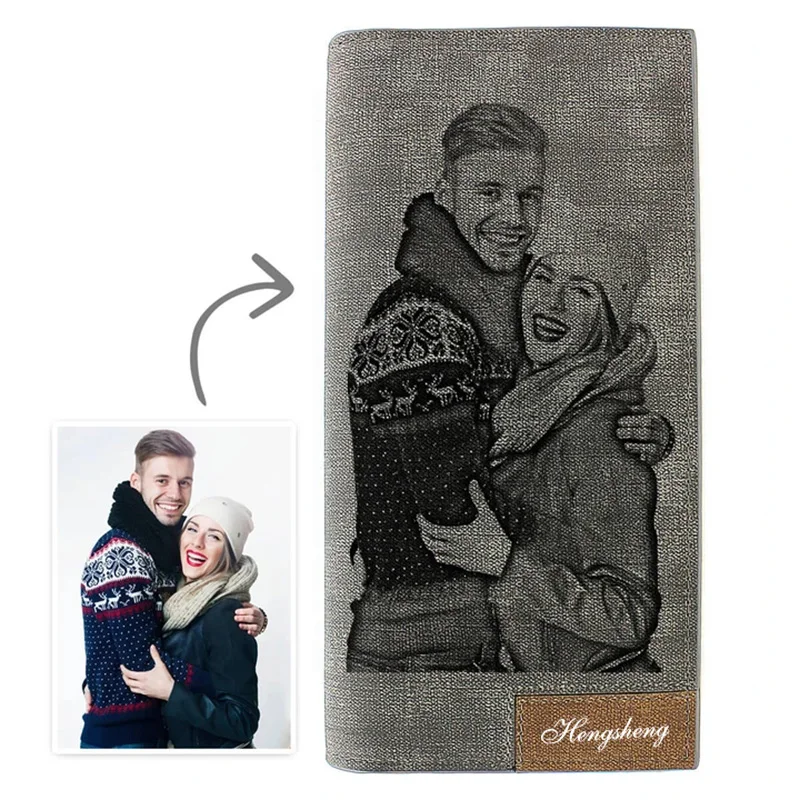 

Custom Picture Carving Wallet Men's Long Fashion Multi-Card Position Wallet Custom Photo Lettering Engraved Picture Wallet Gift