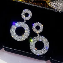 Neue Kristall largos, pendientes Luxus Glänzende oro Silber Farbe Runde Strass Baumeln Ohrring für Frauen boda Partei idiota