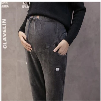 

Maternity Leggings Pants 2020 Autumn Winter Thin Warm Fleece Thick Drawstring Jogger Leg Trousers Black Dark Grey 3XL 2XL M