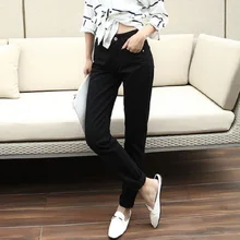 Белые женские джинсовые брюки Весна и Осень Корейская версия была тонкой высокой талией Свободная тонкая секция Harlan Повседневная девять poin