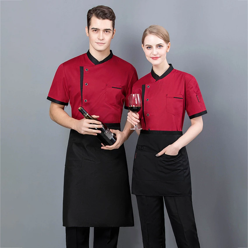 Man Chef Clothes Short Sleeve Chef Restaurant Uniform Women Kitchen Bakery Solid Color Uniform Breathable Waiter Cook Wear