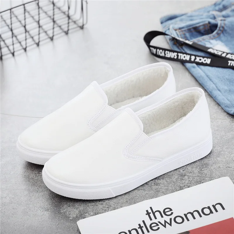 

2019 Autumn & Winter New Style plus Velvet Small White Shoes WOMEN'S Shoes Versatile Shoes Students-Style Leather White Shoes Fl