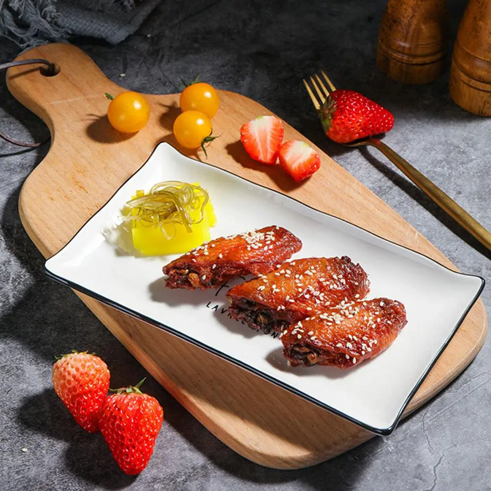 

GloryStar 2pcs 8.7inch Stylish Kitchenware Ceramic Plate Rectangular Dessert Dish Salad Fruit Tray
