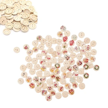 

100Pcs Christmas 2 Hole Painted Sewing Wood Buttons & 100Pcs Wood Button 15Mm Round Decorative Craft Buttons