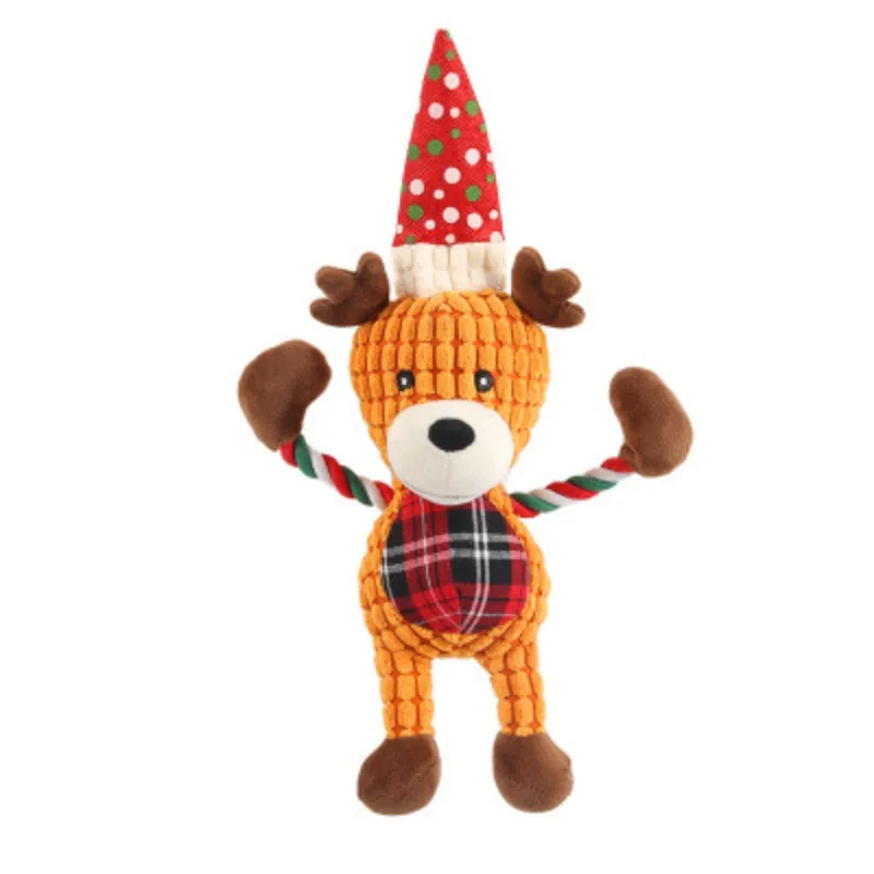 Милая Рождественская игрушка для домашних животных, мультяшный олень, плюшевая собака, жевательная игрушка, щенок, устойчивая к укусам, молярная игрушка для домашних животных, интерактивные игрушки для чистки зубов