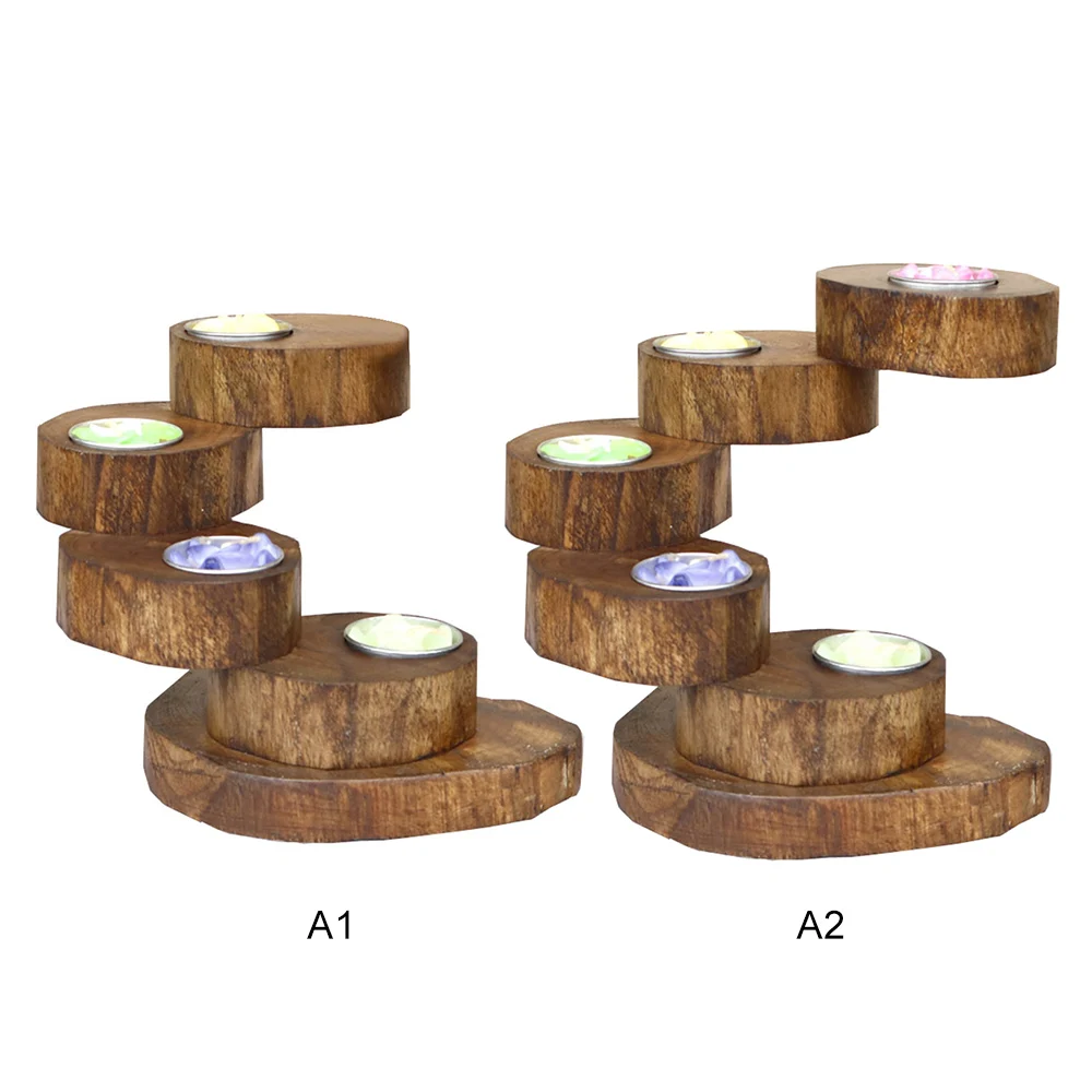Wooden Candlestick Candle Holder Table Deco Folding Rotating Multilayer Solid Romantic Candle Flower Stand Plant Flower Plot