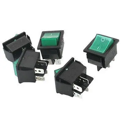 

5Pcs DPST ON/OFF 2P Green Button Snap in Rocker Switch AC 250V 15A