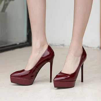 

Sarairis Brand New Sexy Super Thin High Heels Patent Leather women's Shoes Platform Skin Pumps Woman
