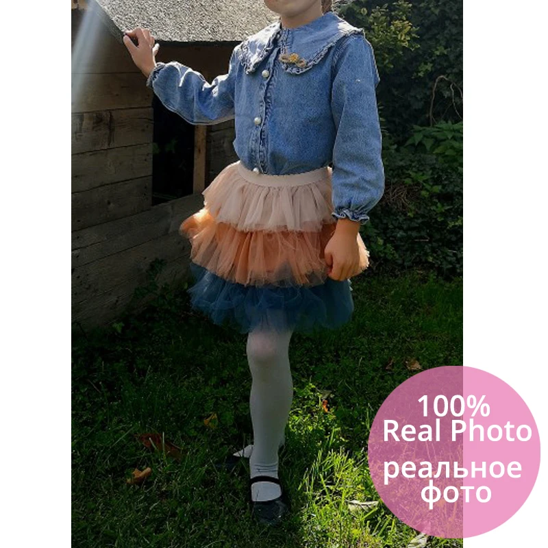 Skup IYEAL dziewczyny odzież ustawia 2019 nowa wiosna dzieci ubrania z długim rękawem jeansowe koszule + Tutu ciasto spódnica 2 sztuk maluch Outfit