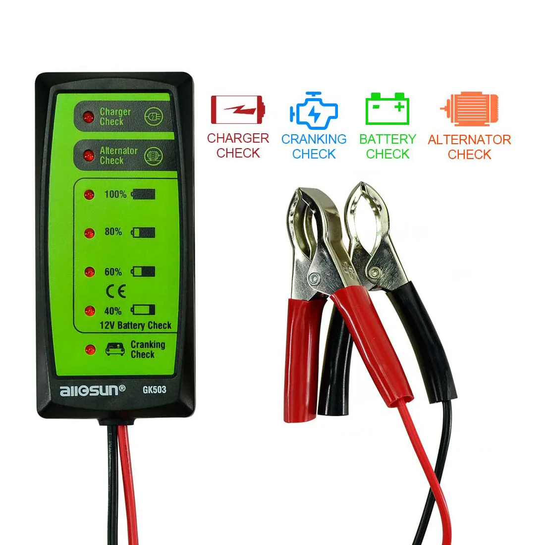 Mini 12V automotive/ auto baterie tester charger/ alternator/ cranking šach s 6-LED displej snadný na použít all-sun GK503